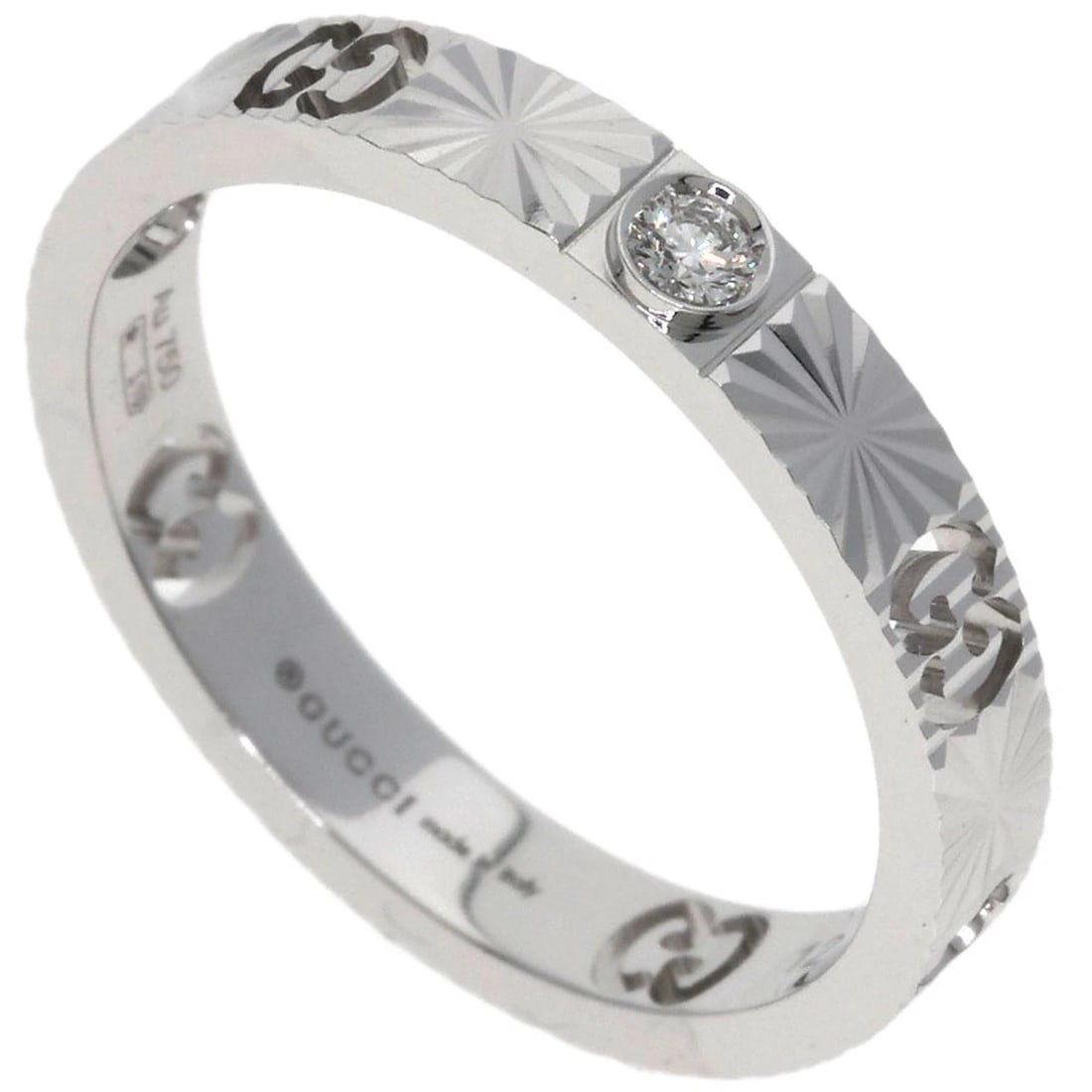 GUCCI ICON 1P DIAMOND RING K18 WHITE GOLD: GUCCI Icon 1P Diamond Ring K18 White Gold Brand: GUCCI Type: Ring Material: K18 White Gold Main Stone Natural Color: Silver Size: 6.25(US) Accessories: None Accessories Notice: When purchas