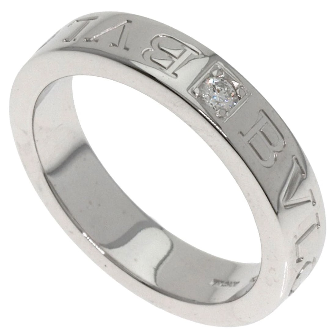 BVLGARI DOUBLE LOGO 1P DIAMOND RING K18 WHITE GOLD: BVLGARI Double logo 1P Diamond Ring K18 White Gold Brand: BVLGARI Type: Ring Material: K18 White Gold Main Stone Natural Color: Silver Size: 5.25(US) Accessories: None Accessories Notice: W