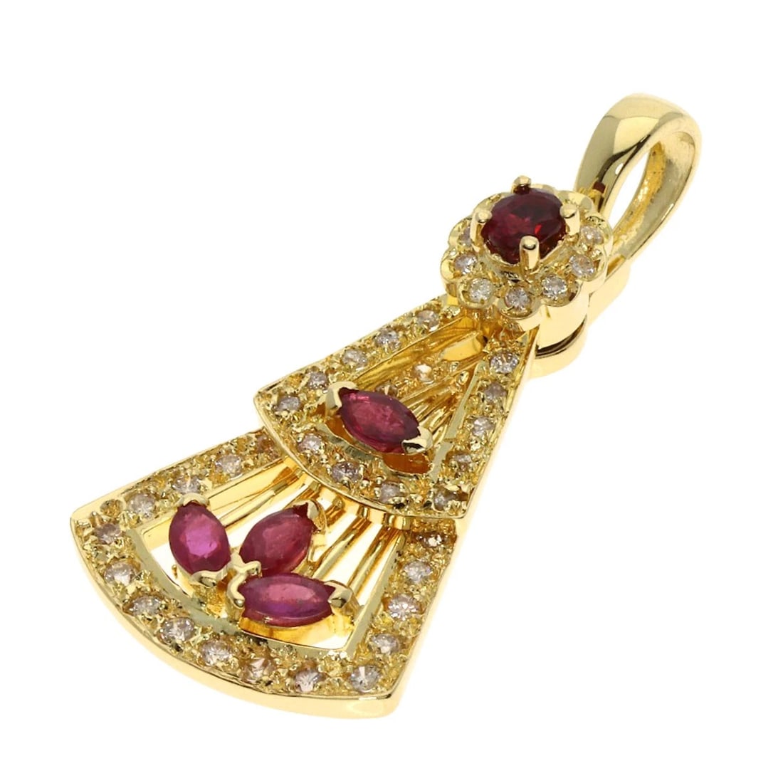 SWING RUBY DIAMOND PENDANT TOP K18 YELLOW GOLD (1 of 3)