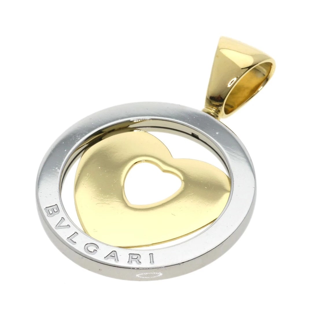 BVLGARI TOND HEART PENDANT TOP STAINLESS STEEL 18K YELLOW GOLD: BVLGARI Tond Heart Pendant top Stainless Steel 18K Yellow Gold Brand: BVLGARI Type: Pendant top Material: Stainless Steel Color: Gold Size: Top Size:1.7inch/44x31x2.9mm Accessories: None