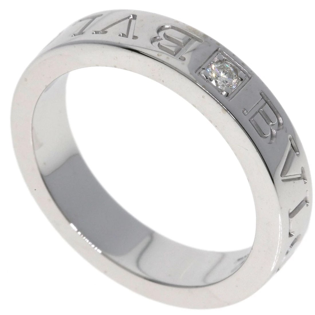 BVLGARI DOUBLE LOGO 1P DIAMOND RING K18 WHITE GOLD: BVLGARI Double logo 1P Diamond Ring K18 White Gold Brand: BVLGARI Type: Ring Material: K18 White Gold Main Stone Natural Color: Silver Size: 5.25(US) Accessories: None Accessories Notice: W