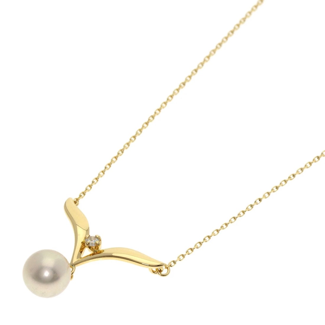 MIKIMOTO PEARL DIAMOND NECKLACE K18 YELLOW GOLD: MIKIMOTO Pearl Diamond Necklace K18 Yellow Gold Brand: MIKIMOTO Type: Necklace Material: K18 Yellow Gold Color: Gold Size: Stone Size:0.3inch/7.0mm Chain Length:15.0inch/38cm Chain Width:0.3inch/0