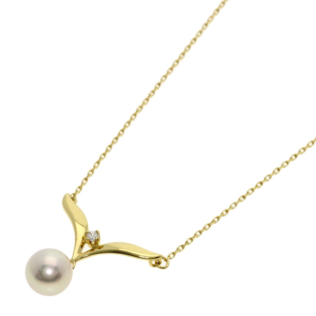 MIKIMOTO PEARL DIAMOND NECKLACE K18 YELLOW GOLD: MIKIMOTO Pearl Diamond Necklace K18 Yellow Gold Brand: MIKIMOTO Type: Necklace Material: K18 Yellow Gold Color: Gold Size: Stone Size:0.3inch/7.2mm Chain Length:16.5inch/42cm Chain Width:0.3inch/0