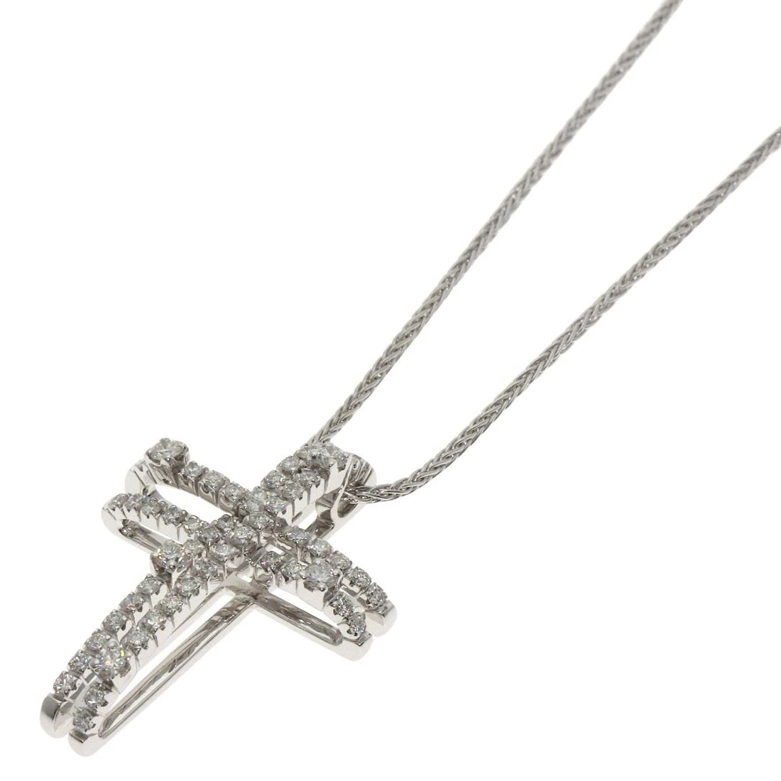 DAMIANI DIAMOND NECKLACE K18 WHITE GOLD: Damiani Diamond Necklace K18 White Gold Brand: Damiani Type: Necklace Material: K18 White Gold Main Stone Natural Color: Silver Size: Chain Length:18.1inch/46cm Chain Width:0.5inch/1.2mm Top Size: