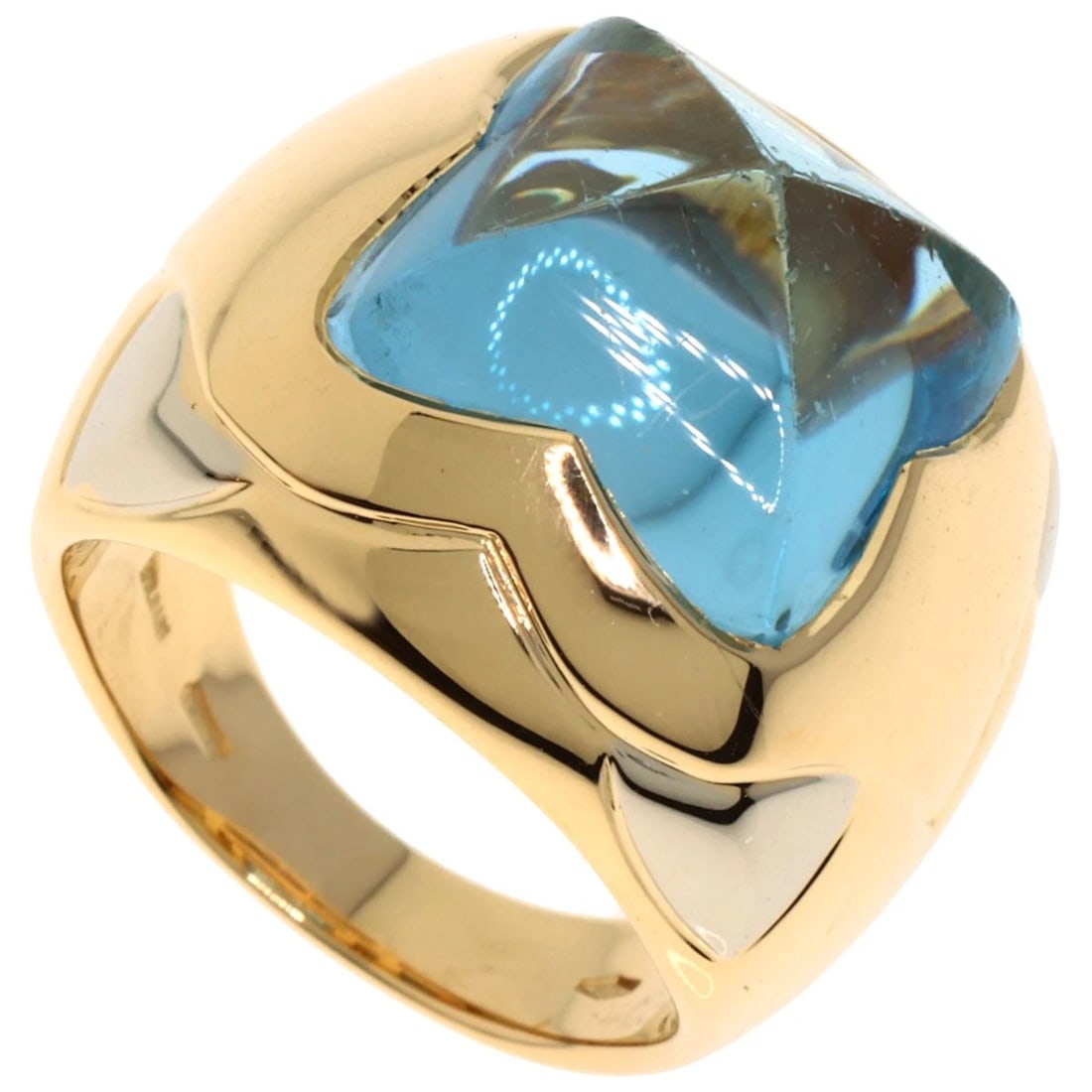 BVLGARI PIRAMIDE BLUE TOPAZ RING K18 YELLOW GOLD: BVLGARI Piramide Blue Topaz Ring K18 Yellow Gold Brand: BVLGARI Type: Ring Material: K18 Yellow Gold Main Stone Topaz Color: Gold Size: 5.75(US) Accessories: None Accessories Notice: When p