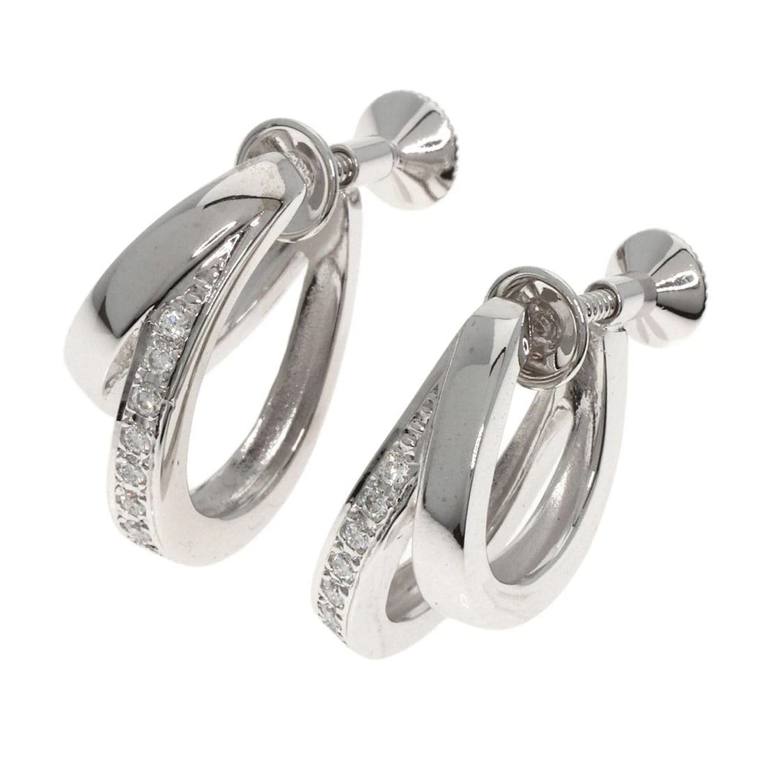 MIKIMOTO DOUBLE HOOP DIAMOND EARRING K18 WHITE GOLD (1 of 5)