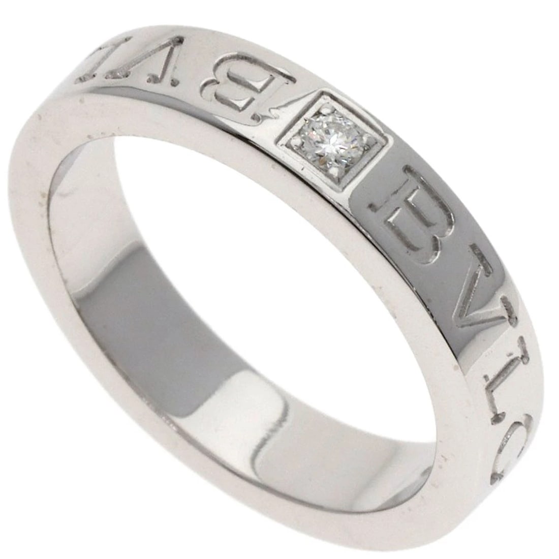 BVLGARI DOUBLE LOGO 1P DIAMOND RING K18 WHITE GOLD: BVLGARI Double logo 1P Diamond Ring K18 White Gold Brand: BVLGARI Type: Ring Material: K18 White Gold Main Stone Natural Color: Silver Size: 5.5(US) Accessories: None Accessories Notice: Wh