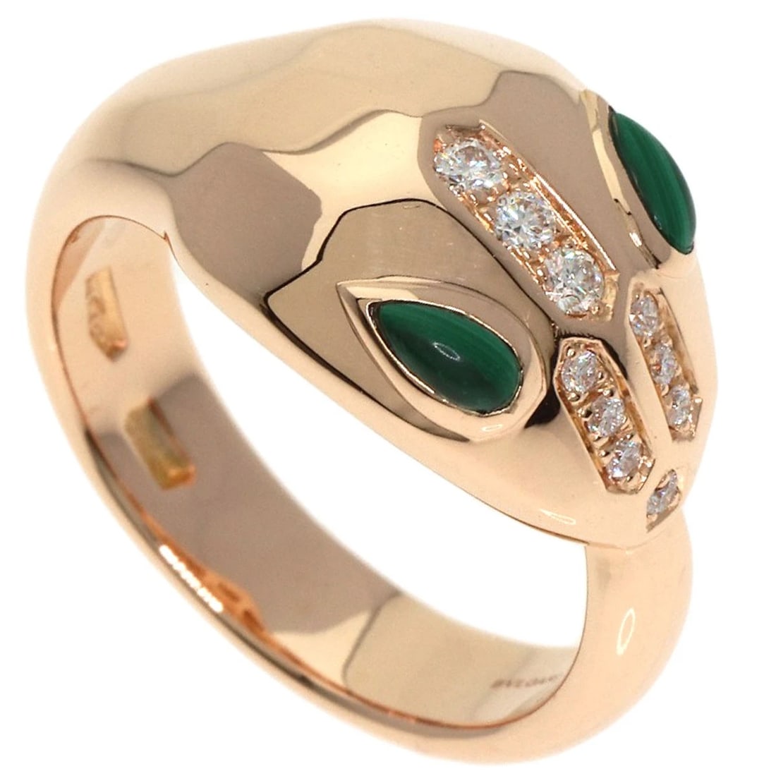BVLGARI SERPENTI MALACHITE DIAMOND RING K18 PINK GOLD (1 of 4)