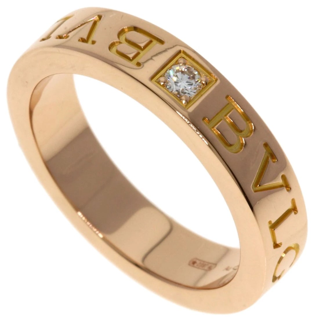 BVLGARI DOUBLE LOGO 1P DIAMOND RING K18 PINK GOLD: BVLGARI Double logo 1P Diamond Ring K18 Pink Gold Brand: BVLGARI Type: Ring Material: K18 Pink Gold Main Stone Natural Color: Gold Size: 4.75(US) Accessories: None Accessories Notice: When