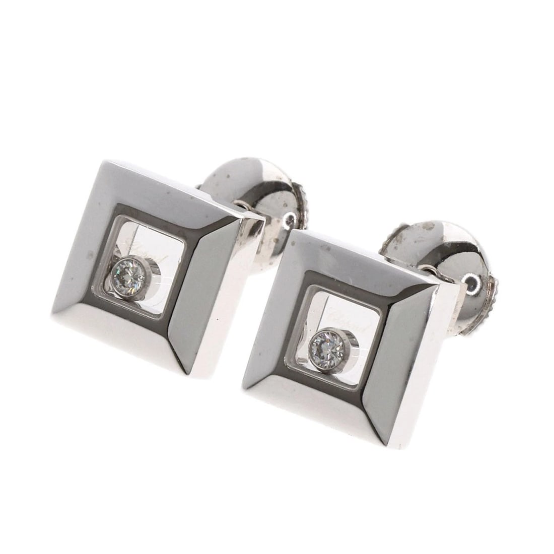 CHOPARD HAPPY DIAMOND SQUARE EARRING K18 WHITE GOLD (1 of 7)