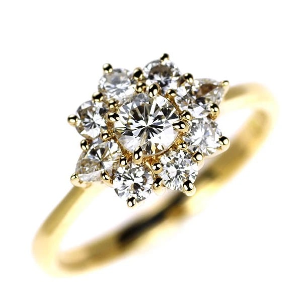 K18YG DIAMOND RING FLOWER: K18YG Diamond Ring Flower Brand: None Type: rings Material: K18YG Main Stone Natural Color: yellow gold Size: 7.25 US Accessories: None Accessories Notice: When purchasing pre-owned goods,