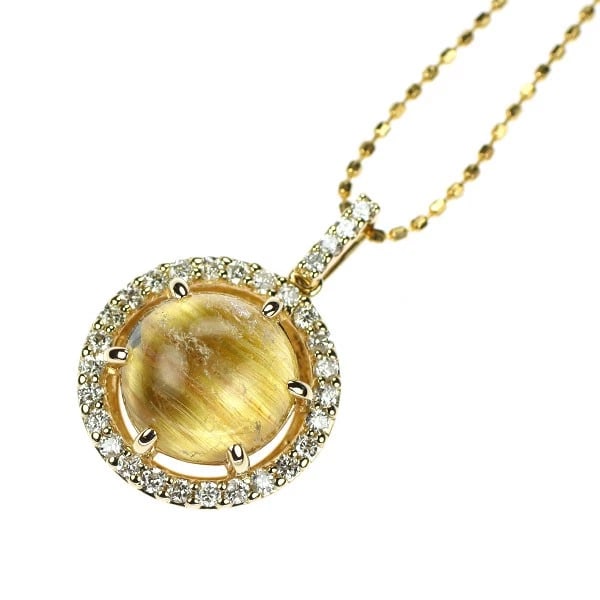 K14YG RUTILE QUARTZ DIAMOND PENDANT NECKLACE: K14YG Rutile Quartz Diamond Pendant Necklace Brand: None Type: pendant necklace Material: K14YG Main Stone quartz Color: None Size: Necklace: Chain Length
