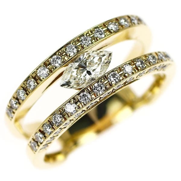 K18YG MARQUISE DIAMOND RING: K18YG marquise diamond ring Brand: None Type: rings Material: K18YG Main Stone Natural Color: None Size: 7.25 US Accessories: None Accessories Notice: When purchasing pre-owned goods, please