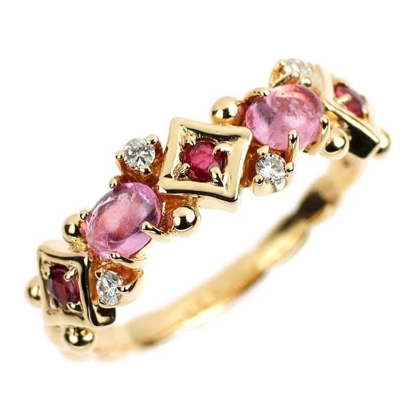 K18YG TOURMALINE RUBY DIAMOND RING: K18YG tourmaline ruby diamond ring Brand: None Type: rings Material: K18YG Main Stone tourmaline Color: yellow gold Size: 4 US Accessories: None Accessories Notice: When purchasing pre-own