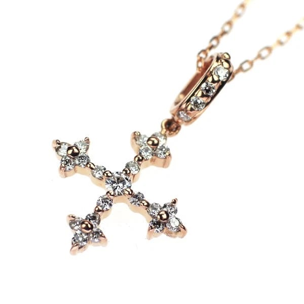 K18PG CROSS DIAMOND PENDANT NECKLACE: K18PG cross diamond Pendant necklace Brand: None Type: pendant necklace Material: K18PG Main Stone Natural Color: Pink gold Size: Necklace: Chain Length