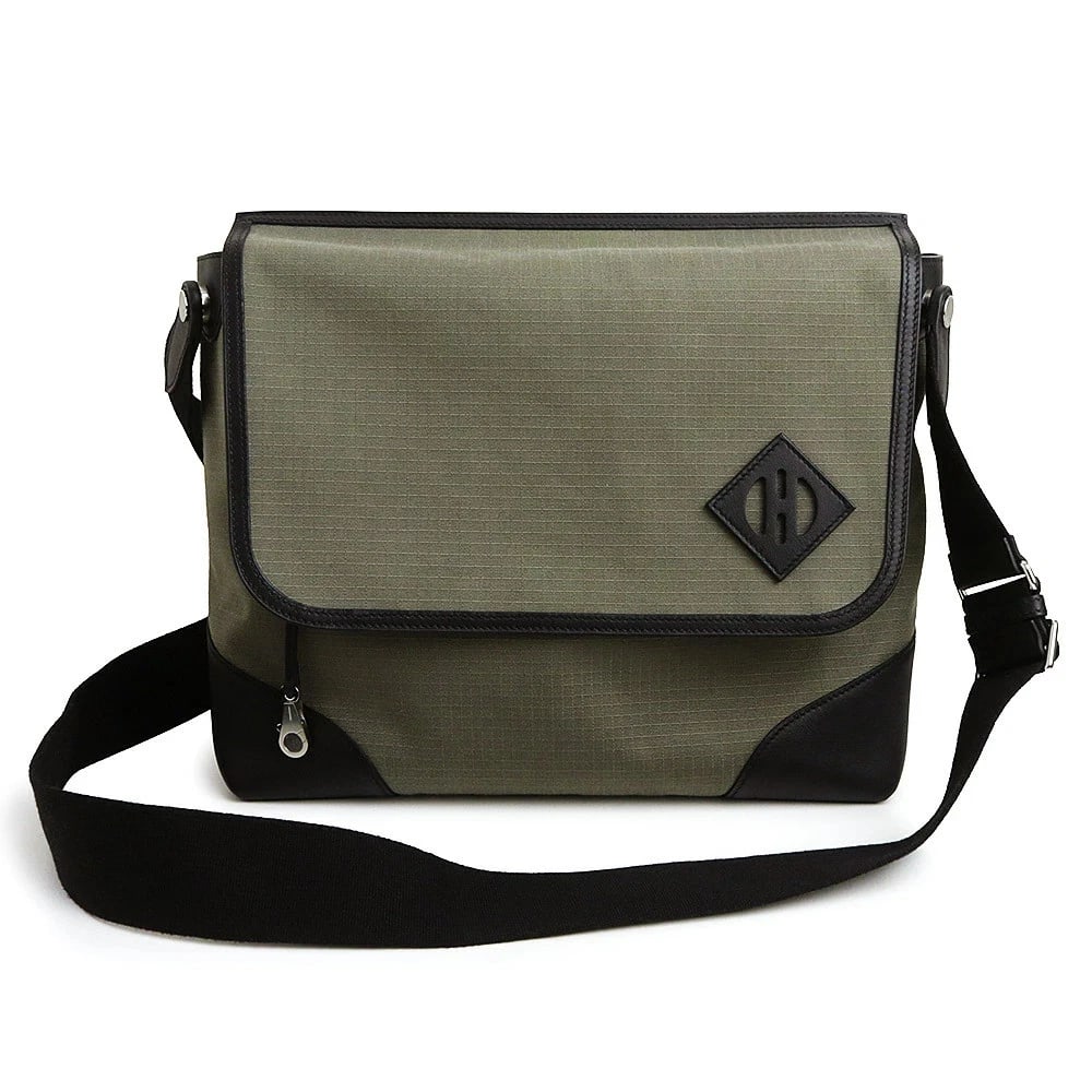 HERMES MESSENGER ALLBACK SHOULDER BAG: HERMES Messenger Allback Shoulder Bag Brand: HERMES Type: Handbag Material: Toile Bivaque / Vaux Swift Color: Khaki X Black Size: W: 32cm x H: 30cm x D: 11cm Shoulder strap: 77-132cm 