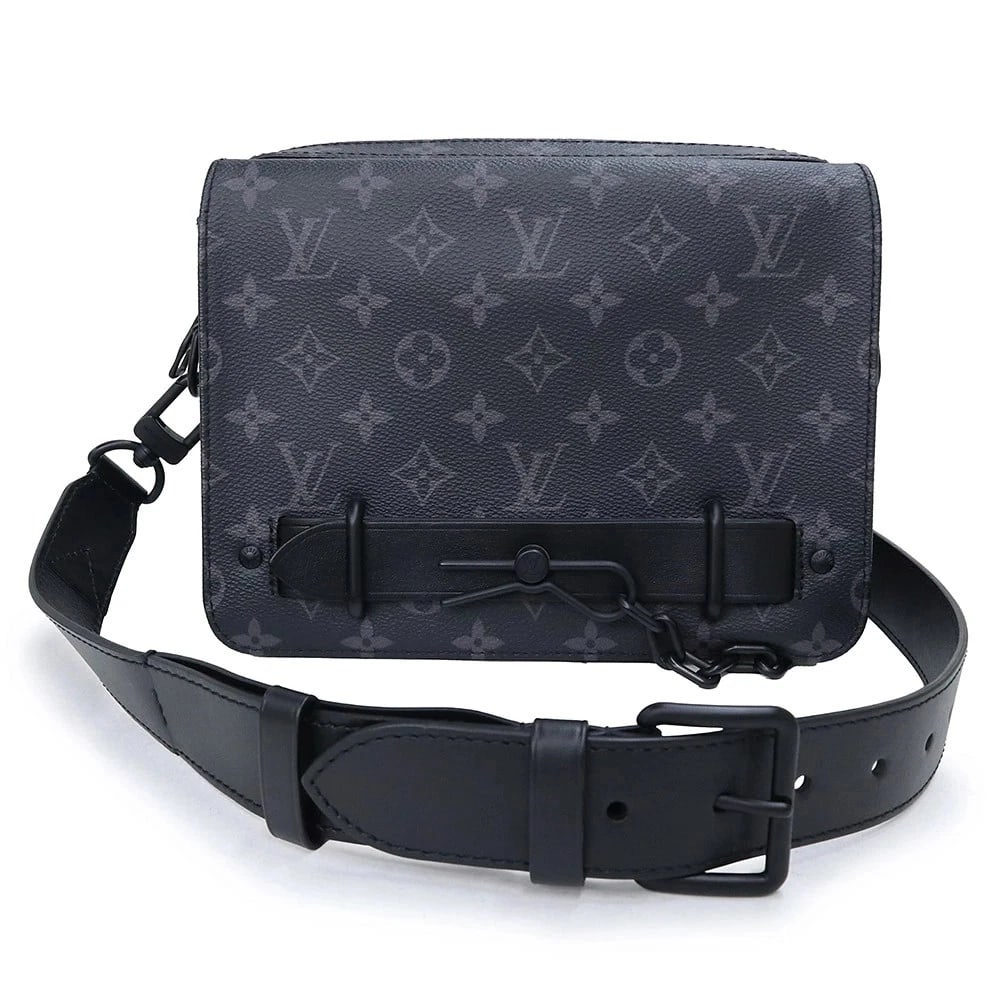 LOUIS VUITTON STEAMER MESSENGER SHOULDER BAG: LOUIS VUITTON Steamer Messenger Shoulder Bag Brand: LOUIS VUITTON Type: Handbag Material: Monogram Eclipse / Leather Color: Black Size: W:23.5cm x H:17cm x D:6cm Shoulder strap: 120-130cm 
