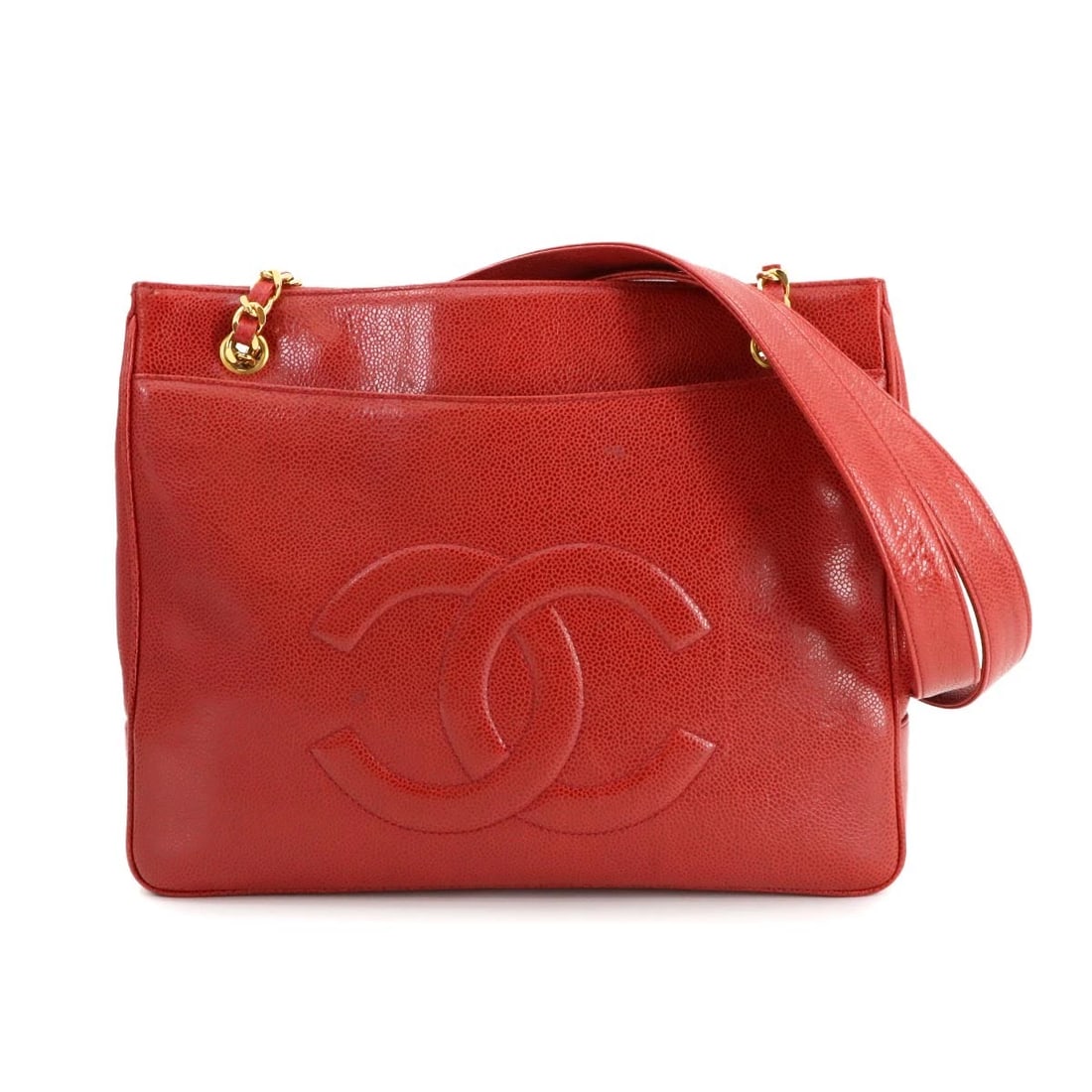 CHANEL CHAIN SHOULDER BAG CAVIAR SKIN LEATHER RED (1 of 6)