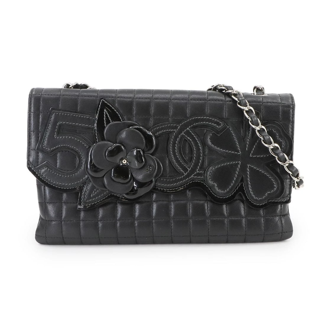 CHANEL CHOCOLATE BAR CAMELLIA CHAIN SHOULDER BAG (1 of 5)