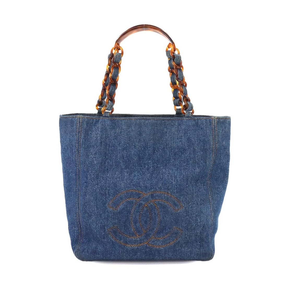 CHANEL PLASTIC CHAIN TOTE BAG DENIM BLUE PURSE (1 of 7)