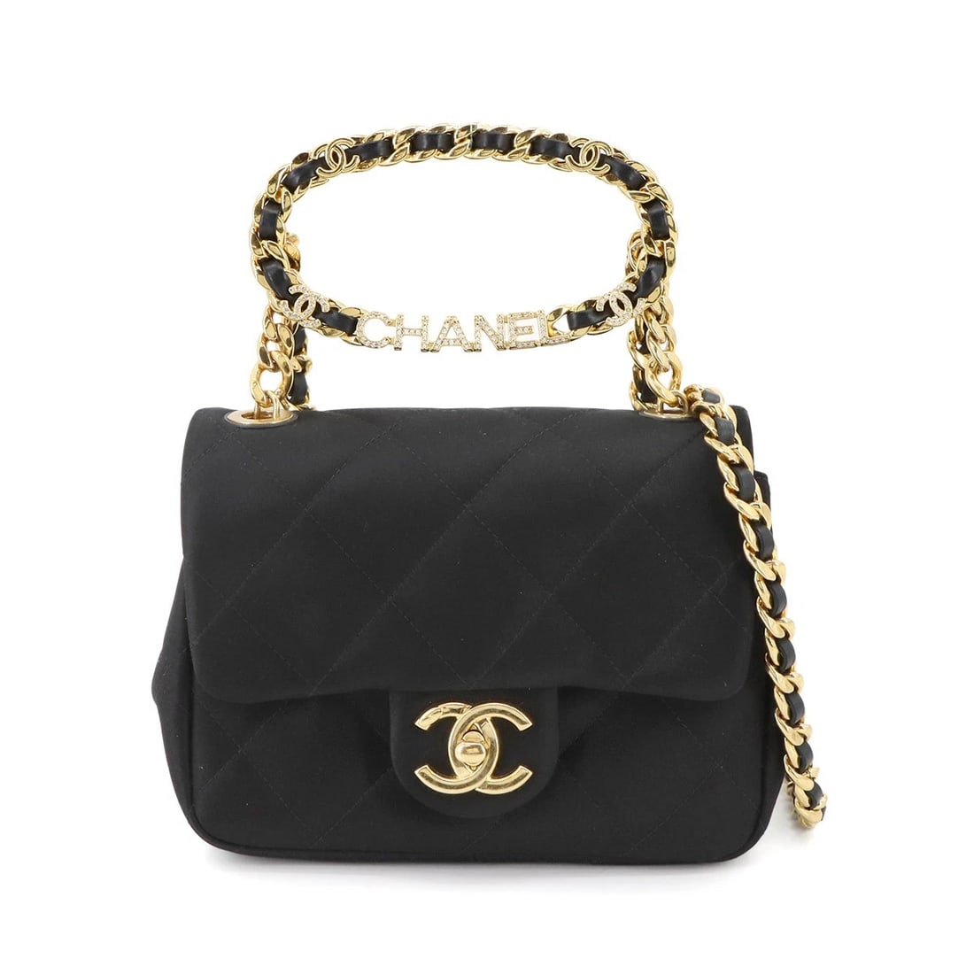 CHANEL CHAIN SHOULDER BAG SATIN BLACK PURSE (1 of 5)