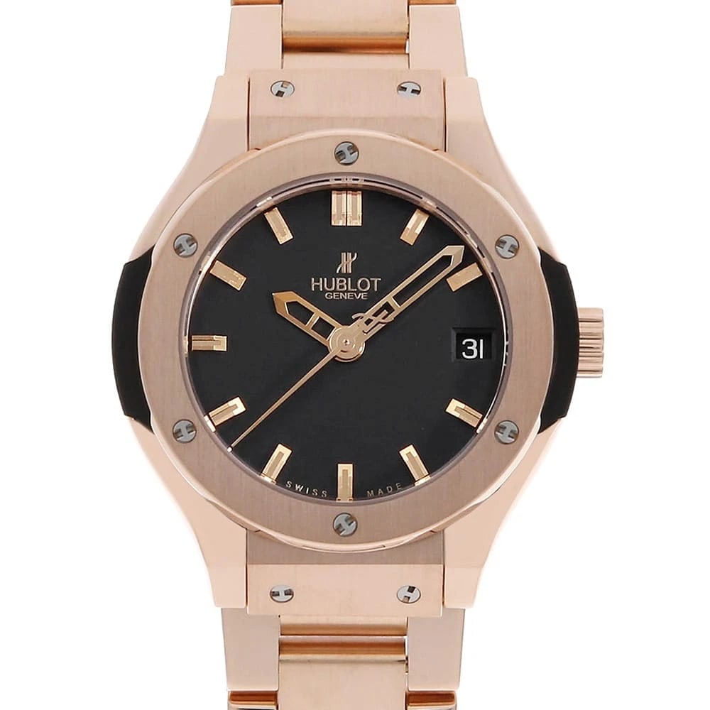 HUBLOT CLASSIC FUSION QUARTZ WATCH: HUBLOT Classic Fusion Quartz Watch Brand: HUBLOT Type: Wrist watch Material: Band Material King Gold, Case Material King Gold Color: Dial Color Black Size: Band Size NONE, Case Size Case:W33mm