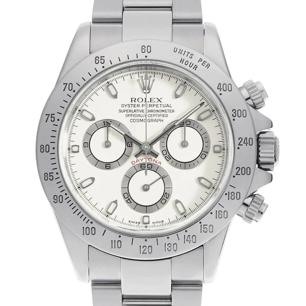 ROLEX COSMOGRAPH DAYTONA CREAM WATCH: ROLEX Cosmograph Daytona cream Watch Brand: ROLEX Type: Wrist watch Material: Band Material Stainless Steel, Case Material Stainless Steel Color: Dial Color Ivory Size: Band Size 17.5cm