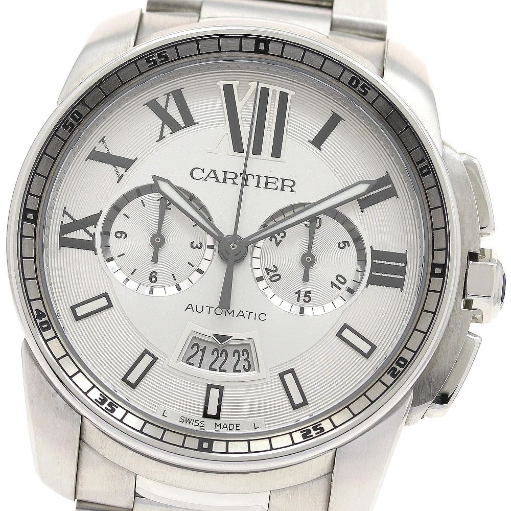 CARTIER CALIBRE CHRONOGRAPH AUTOMATIC WATCH: CARTIER Calibre Chronograph Automatic Watch Brand: CARTIER Type: Wristwatch Material: Band Material Stainless Steel, Case Material Stainless Steel Color: Band Color Silver, Case Color Silver,