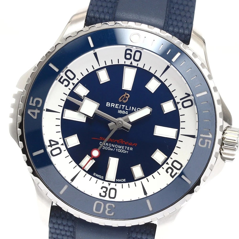 BREITLING SUPEROCEAN AUTOMATIC NAVY DIAL AUTOMATIC WATCH: BREITLING Superocean Automatic Navy Dial Automatic Watch Brand: BREITLING Type: Wristwatch Material: Band Material rubber, Case Material Stainless Steel Color: Band Color Navy, Case Color