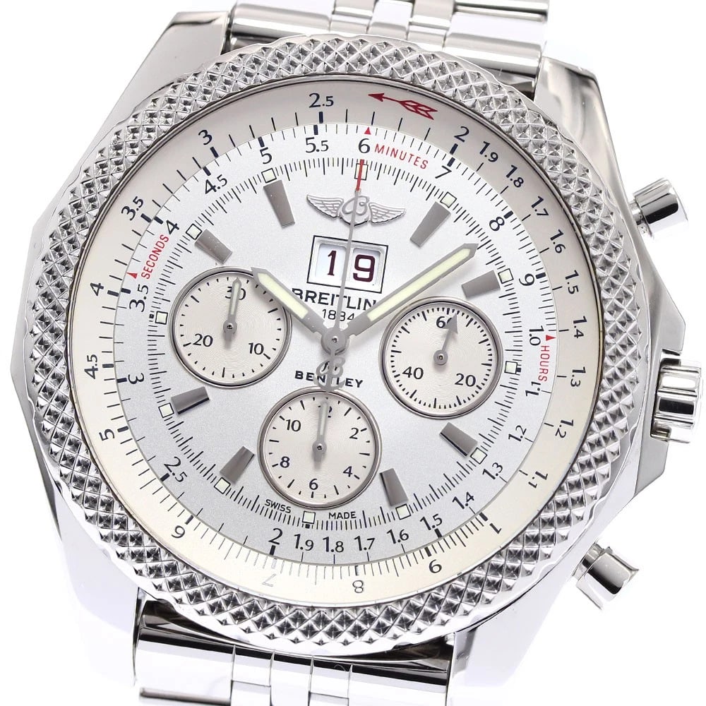 BREITLING BENTLEY CHRONOGRAPH AUTOMATIC WATCH: BREITLING Bentley Chronograph Automatic Watch Brand: BREITLING Type: Wristwatch Material: Band Material Stainless Steel, Case Material Stainless Steel Color: Band Color Silver, Case Color