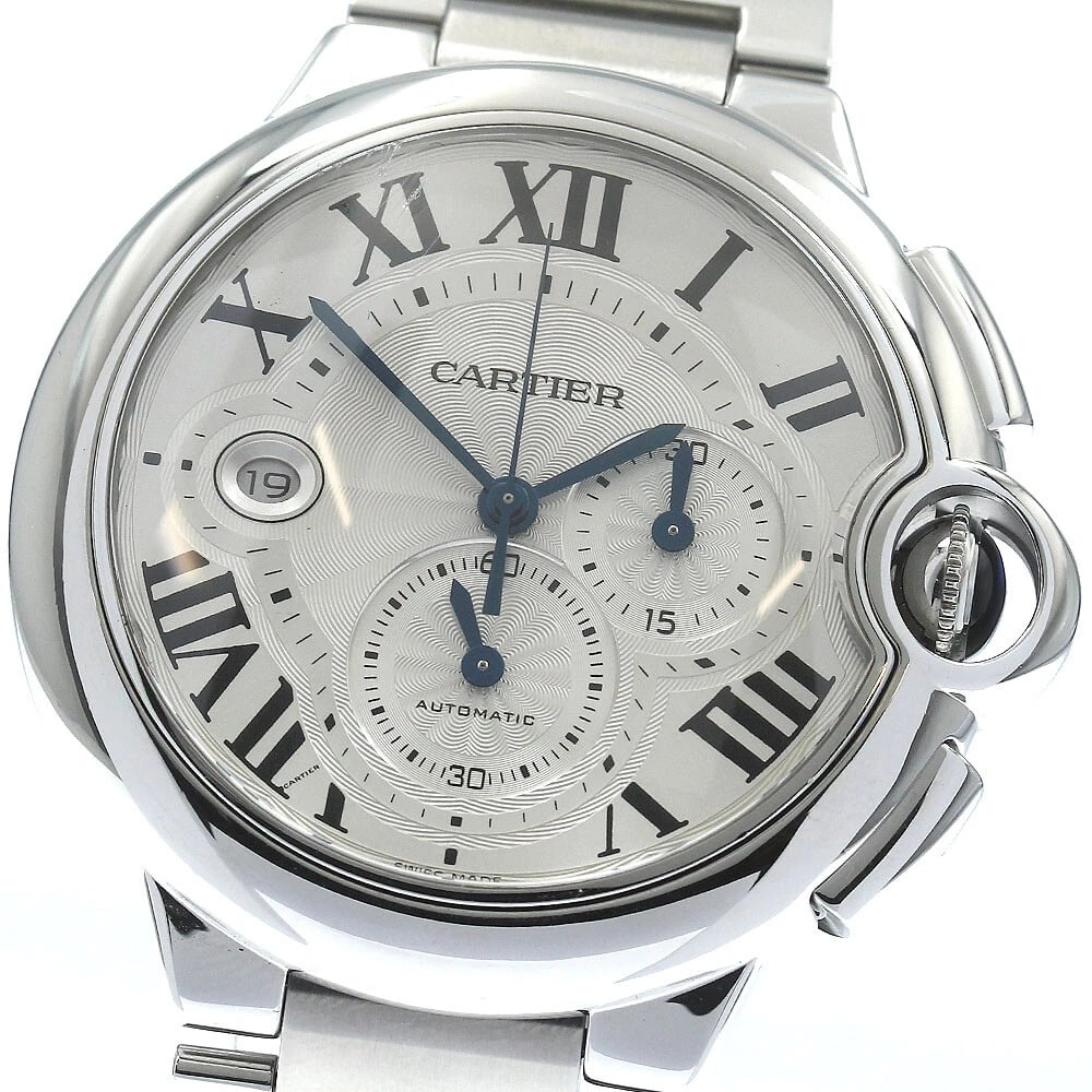 CARTIER BARON BLUE CHRONOGRAPH AUTOMATIC WATCH: CARTIER Baron Blue Chronograph Automatic Watch Brand: CARTIER Type: Wristwatch Material: Band Material Stainless Steel, Case Material Stainless Steel Color: Band Color Silver, Case Color