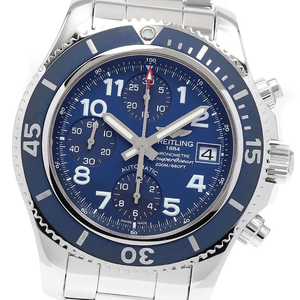 BREITLING SUPER CHRONOGRAPH AUTOMATIC WATCH: BREITLING Super Chronograph Automatic Watch Brand: BREITLING Type: Wristwatch Material: Band Material Stainless Steel, Case Material Stainless Steel Color: Band Color Silver, Case Color Silver,