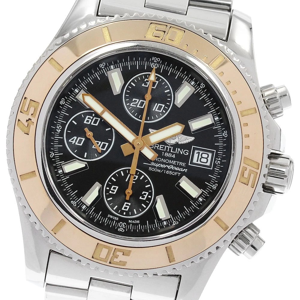 BREITLING CHRONOGRAPH BLACK DIAL AUTOMATIC WATCH: BREITLING Chronograph black Dial Automatic Watch Brand: BREITLING Type: Wristwatch Material: Band Material Stainless Steel, Case Material Stainless Steel/K18PG Color: Band Color Silver, Case