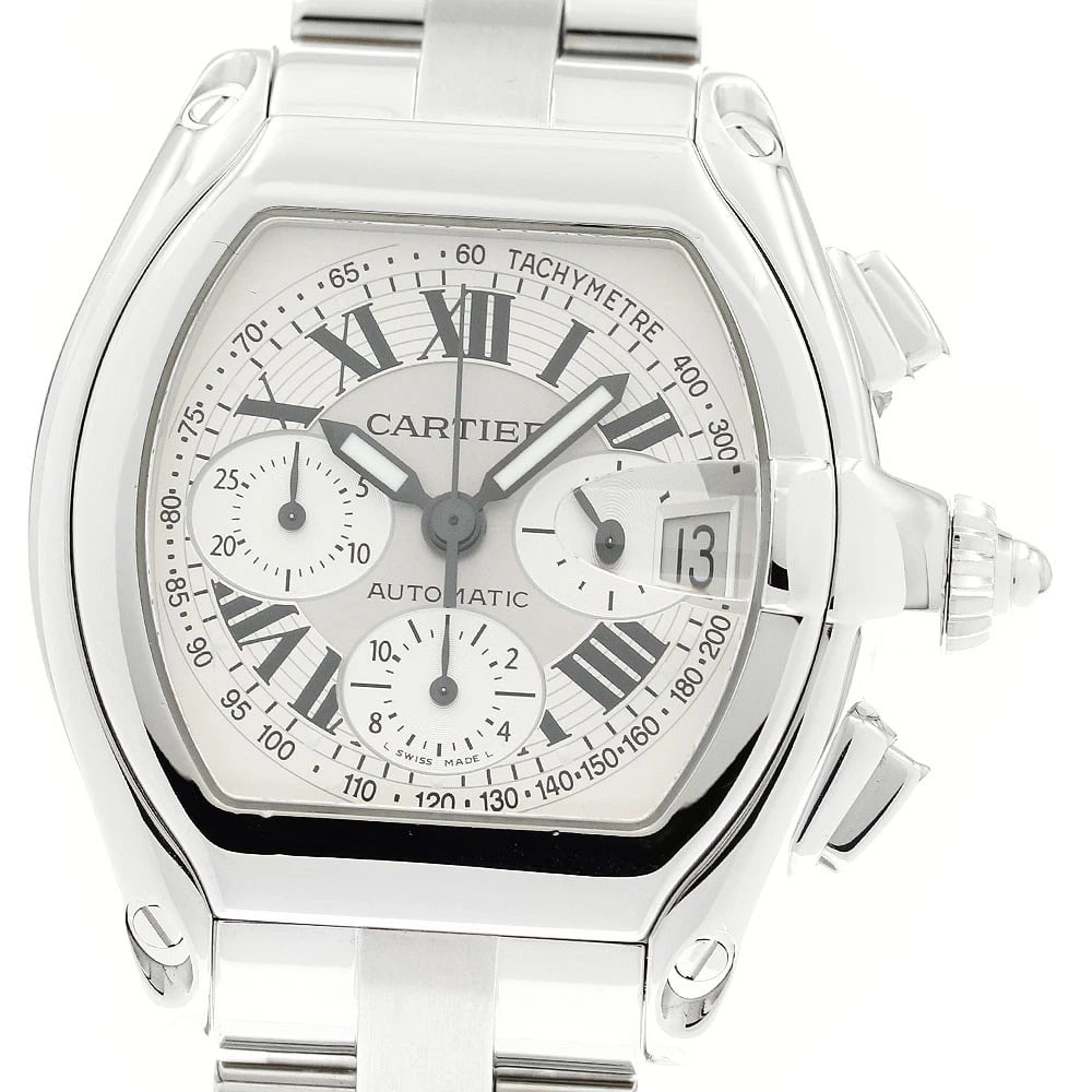 CARTIER ROADSTER CHRONOGRAPH AUTOMATIC WATCH: CARTIER Roadster Chronograph Automatic Watch Brand: CARTIER Type: Wristwatch Material: Band Material Stainless Steel, Case Material Stainless Steel Color: Band Color Silver, Case Color Silver,