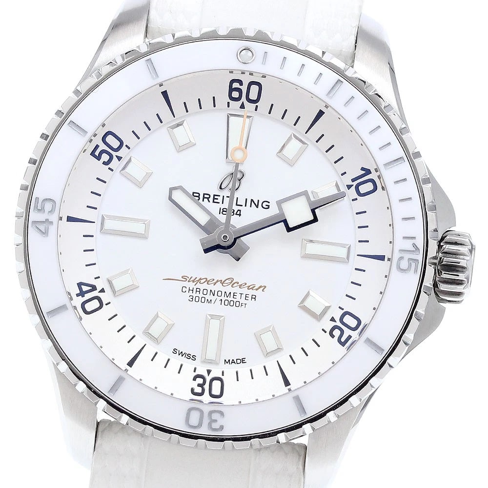 BREITLING SUPEROCEAN AUTOMATIC WHITE DIAL AUTOMATIC WATCH: BREITLING Superocean Automatic white Dial Automatic Watch Brand: BREITLING Type: Wristwatch Material: Band Material rubber, Case Material Stainless Steel Color: Band Color white, Case Color Silver,