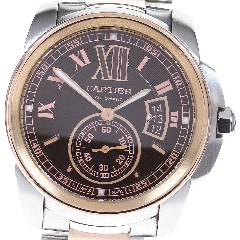 CARTIER CALIBUR BROWN DIAL AUTOMATIC WATCH: CARTIER Calibur Brown Dial Automatic Watch Brand: CARTIER Type: Wristwatch Material: Band Material Stainless Steel/PG, Case Material Stainless Steel/PG Color: Band Color Silver / Pink Gold,