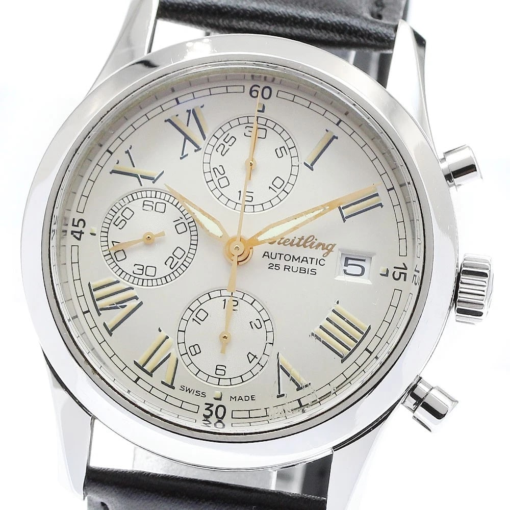 BREITLING PREMIER CHRONOGRAPH SILVER DIAL AUTOMATIC WATCH: BREITLING Premier Chronograph Silver Dial Automatic Watch Brand: BREITLING Type: Wristwatch Material: Band Material leather, Case Material Stainless Steel Color: Band Color black, Case Color