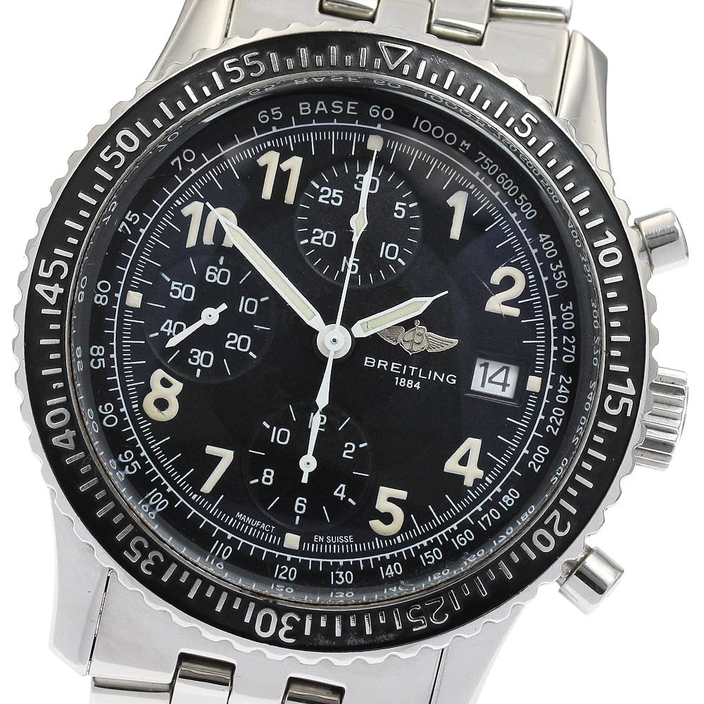 BREITLING CHRONOGRAPH BLACK DIAL AUTOMATIC WATCH: BREITLING Chronograph Black Dial Automatic Watch Brand: BREITLING Type: Wristwatch Material: Band Material Stainless Steel, Case Material Stainless Steel Color: Band Color Silver, Case Color