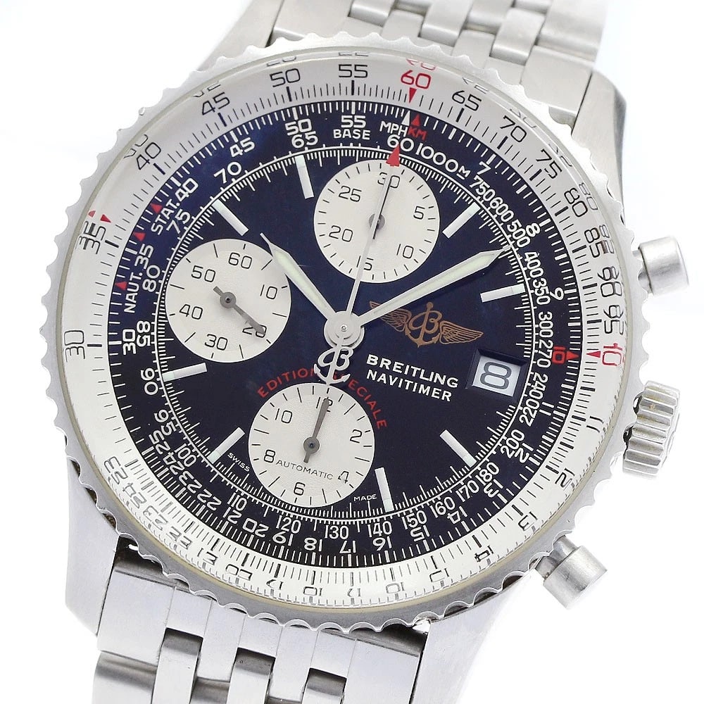 BREITLING NAVITIMER FIGHTERS CHRONOGRAPH AUTOMATIC: BREITLING Navitimer Fighters Chronograph Automatic Brand: BREITLING Type: Wristwatch Material: Band Material Stainless Steel, Case Material Stainless Steel Color: Band Color Silver, Case Color