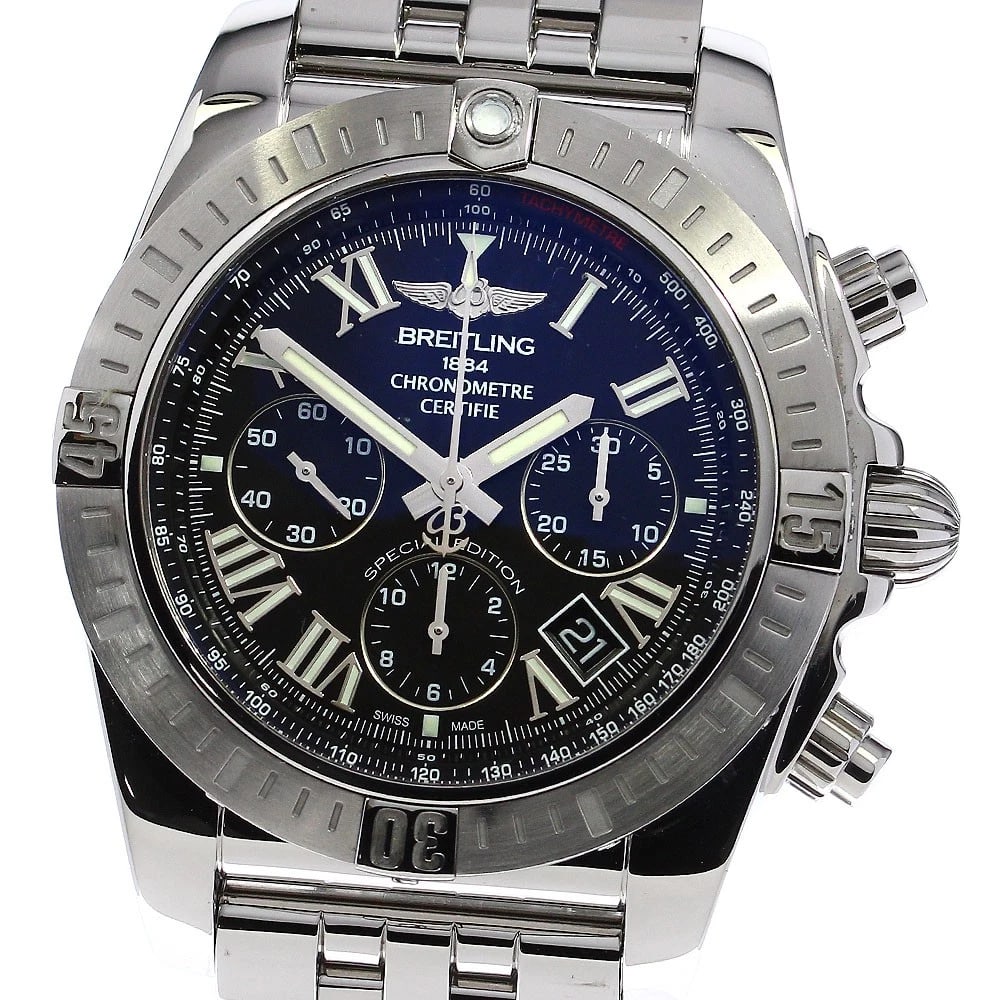 BREITLING CHRONOMAT BLACK DIAL AUTOMATIC WATCH: BREITLING Chronomat black Dial Automatic Watch Brand: BREITLING Type: Wristwatch Material: Band Material Stainless Steel, Case Material Stainless Steel Color: Band Color Silver, Case Color Silver,