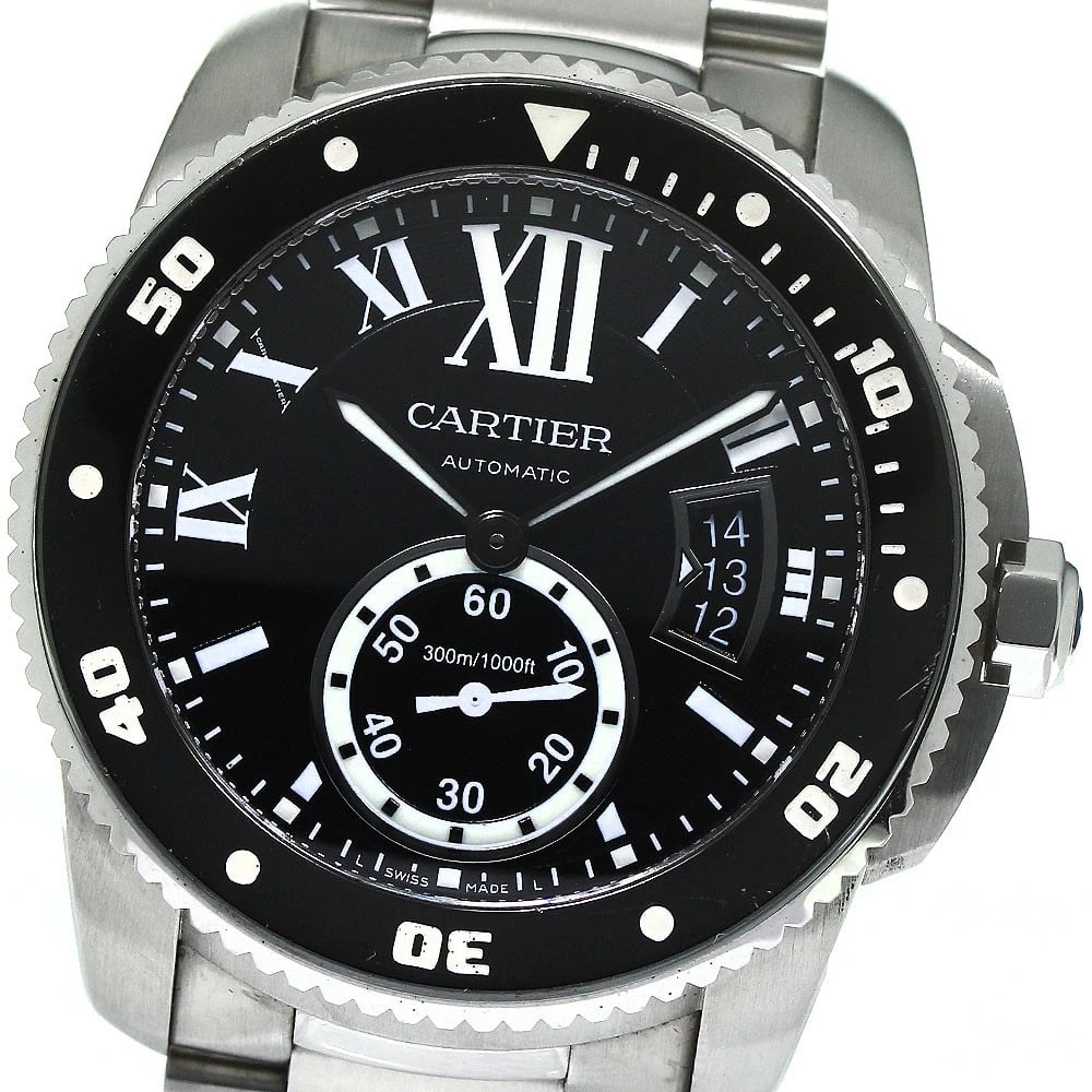CARTIER CALIBER DIVER DATE BLACK DIAL AUTOMATIC: CARTIER Caliber Diver Date black Dial Automatic Brand: CARTIER Type: Wristwatch Material: Band Material Stainless Steel, Case Material Stainless Steel Color: Band Color Silver, Case Color