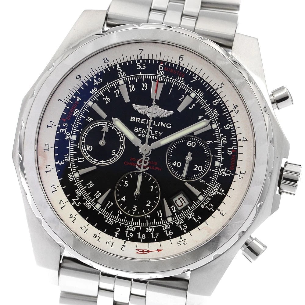 BREITLING BENTLEY MOTORS CHRONOGRAPH BLACK DIAL AUTOMATIC: BREITLING Bentley Motors Chronograph black Dial Automatic Brand: BREITLING Type: Wristwatch Material: Band Material Stainless Steel, Case Material Stainless Steel Color: Band Color Silver, Case Col