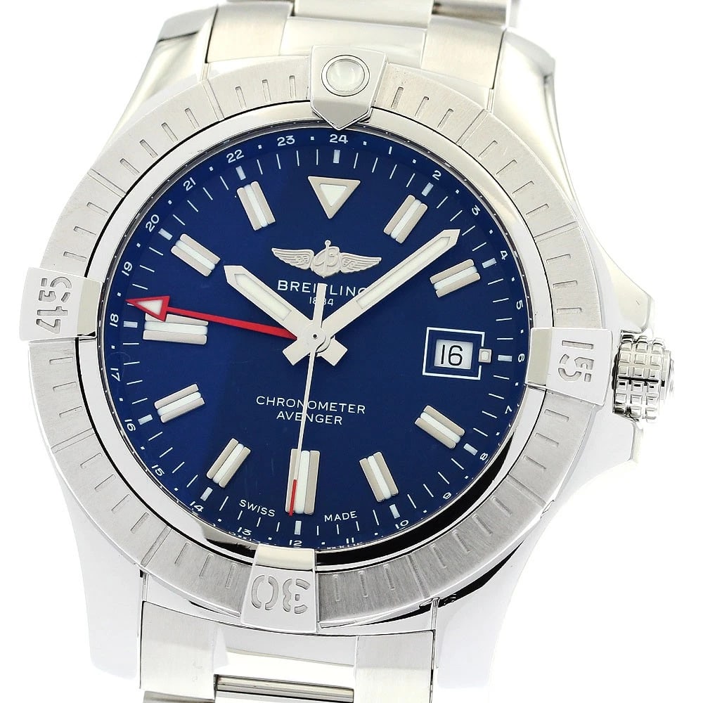 BREITLING AVENGER AUTOMATIC GMT BLUE DIAL AUTOMATIC WATCH: BREITLING Avenger Automatic GMT blue Dial Automatic Watch Brand: BREITLING Type: Wristwatch Material: Band Material Stainless Steel, Case Material Stainless Steel Color: Band Color Silver, Case