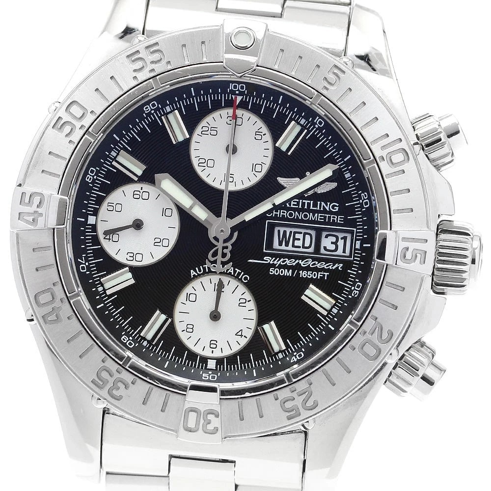 BREITLING SUPER OCEAN CHRONOGRAPH DAY DATE AUTOMATIC WATCH: BREITLING Super Ocean Chronograph day date Automatic Watch Brand: BREITLING Type: Wristwatch Material: Band Material Stainless Steel, Case Material Stainless Steel Color: Band Color Silver,