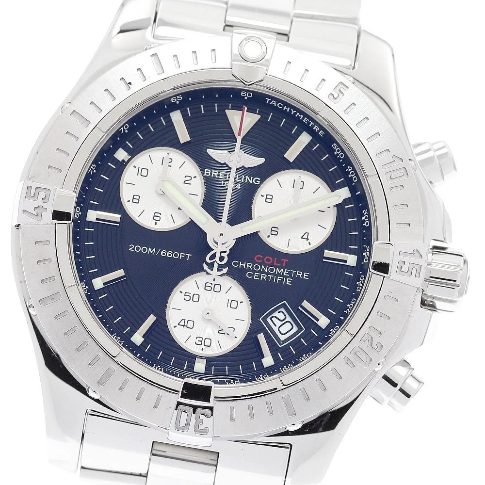 BREITLING COLT CHRONOGRAPH BLACK / SILVER DIAL QUARTZ WATCH: BREITLING Colt Chronograph Black / Silver Dial Quartz Watch Brand: BREITLING Type: Wristwatch Material: Band Material Stainless Steel, Case Material Stainless Steel Color: Band Color Silver,