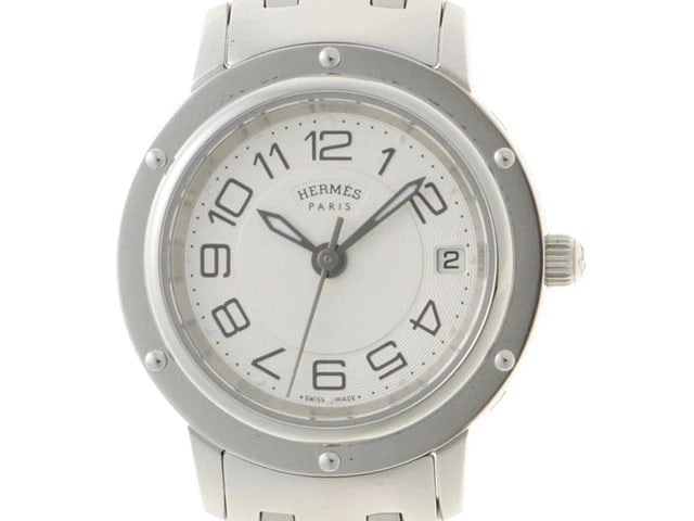 HERMES CLIPPER SILVER QUARTZ WATCH: HERMES Clipper Silver Quartz Watch Brand: HERMES Type: Wrist watch Material: Band Material None, Case Material MaterialSS Color: Dial Color Silver Size: Case size 24mm Accessories: None