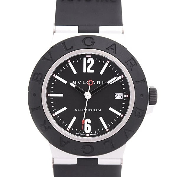 BVLGARI ALUMINUM DATE WATCH: Bvlgari Aluminum DATE Watch Brand: BVLGARI Type: Wrist watch Material: Band Material None, Case Material Aluminum Color: Dial Color Black Dial Size: Case size Case Size 43.2mm [ Band size (cm) ] M