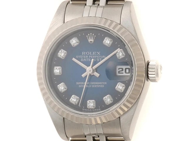 ROLEX DATEJUST BLUE GRADIENT DIAL WATCH: ROLEX Datejust Blue Gradient Dial Watch Brand: ROLEX Type: Wrist watch Material: Band Material None, Case Material [ Material ] SS/WG Color: Dial Color Blue Size: Case size Size26mm/