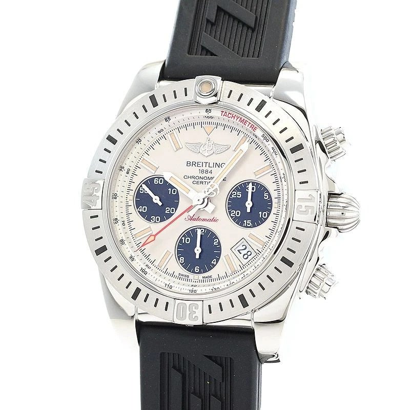 BREITLING CHRONOMAT AIRBORNE WATCH: Breitling Chronomat Airborne Watch Brand: BREITLING Type: Wrist watch Material: Band Material Rubber/SS buckle, Case Material Stainless Steel Color: Dial Color Ivory/Black Size: Case size Case