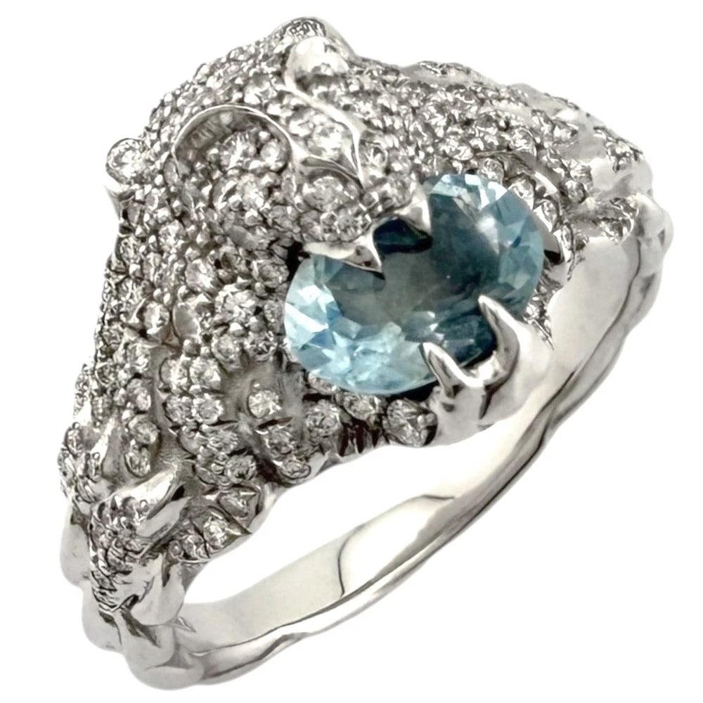 GUCCI RING K18 WHITE GOLD AQUAMARINE DIAMOND: GUCCI Ring K18 white gold Aquamarine diamond Brand: GUCCI Type: Ring Material: K18 white gold Color: Silver Size: US 8 Accessories: None Accessories Notice: When purchasing pre-owned goods